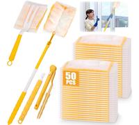 52 Recharges Plumeau, Poignée & Manche Télescopique | Compatible Swiffer, Poignée Ergonomique, Électrostatique, Pour Meubles, Plafonds, Ventilateurs & Véhicules