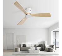 52 ""ventilateur de plafond pour salon nature 3 lames de ventilateur en bois massif sans bruit réversible DC Motor R