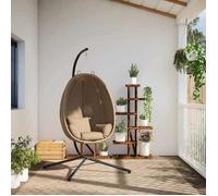 [52449]Chaise suspendue en forme d'œuf et support taupe tissu et acier,Poids:20.6 Kg