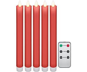 53943 Set De 5 Bougies De En Cire Véritable Led Sans Fil, Bougies De De Table, Bougie De Bâton - Avec Télécommande, Fonction De Timer, Sans Fil, Rouge - Goobay