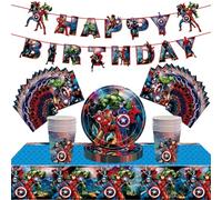 54 pièces Décorations de vaisselle pour fête de super-héros pour anniversaire de garçons, décorations de table en carton Avengers super-héros, serviettes en papier de 18 cm pour fête sur le thème