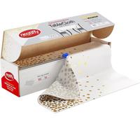 54 pouces x 108 pieds Rouleau de nappe en plastique jetable - Housse de table de banquet festif Table rectangulaire ronde carrée - Blanc Points d'or