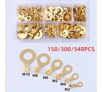 540/300/150 pièces cosses à anneau yeux bornes à sertir en cuivre cosses rondes de câble connecteur de fil Kit d'assortiment Non isolé outil de connecteur 300PCS