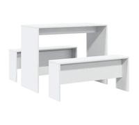 546490& Set table à manger et bancs 3pcs blanc - Bois - Panneaux de particules - table et chaises de cuisine