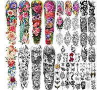 55 Feuilles de Tatouages Temporaires pour Hommes et Femmes, Faux Tatouages Temporaires pour Adultes Enfants, Fleur Crâne Corps Bras Epaule Tatouages Autocollants Imperméables Tatouages Réalistes