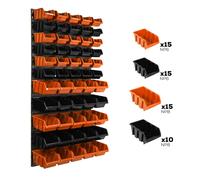 Panneau d'outils mural 58 x 117 cm avec 55 pcs. Boîte à suspendre Boîtes en plastique orange et noir
