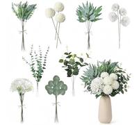 55 Pièces Fausse Fleur Artificielle, Bouquet de Fleurs Artificielles | 8 Différentes Eucalyptus Artificiel pour DIY Bouquet Mariée, Decoration Mariage, Deco Salon, Bureau, Maison, Fête & Baptême