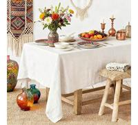 55 x 95 pouces Nappe en lin naturel - Nappe rectangulaire en 100% pur lin, style bohème - Nappe lavable en machine, convient pour l'automne, Thanksgiving, Noël, style campagnard, jours fériés 140*240c