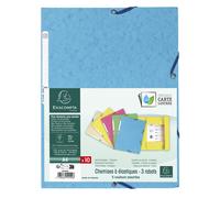 [55550E] Exacompta Pack 10 Chemises 3 rabats à élastiques CL 400g - A4 - Coul...