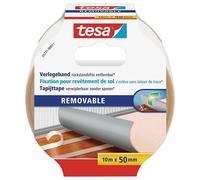 tesa Ruban Adhésif pour Sols sans Traces - Ruban Adhésif Double Face pour Tapis, Sols en PVC et Moquettes - Adhésif Renforcé en Textile, 10 m x 50 mm