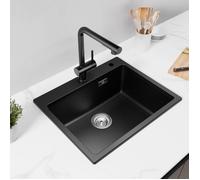 55x45CM Évier Cuisine Noir en Granit - Évier 1 Bac avec Ensemble de Drainage - pour Armoire de 60 cm