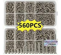 560 pièces Boîte d'ensemble de vis à bois autotaraudeuses de 8 tailles différentes M2 Kit de classification de vis métalliques avec boîte de rangement pour le travail du bois, la réparation de meubles