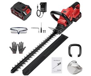 56CM Taille Haie Batterie, 21V Taille Haie sans Fil avec Btterie 3,0 Ah et Chargeur, Professional Taille-Haie Telescopique Electrique avec 18 mm Écartement Dents pour Haies et Arbustes