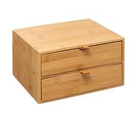 Paris Prix Boîte déco 2 tiroirs Bambou lanières cuir 25 cm Naturel