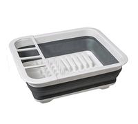 5five - Égouttoir à Vaisselle Pliable - Compact - Gain de Place - Cuisine - Assiette - Couverts - Bac d'Egouttement en Silicone - Gris et blanc