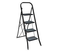 5five - Escabeau Pliable Acier 4 Marches Noir Bleu Système de Verrouillage Sécurité Surface et Pieds Antidérapants Stabilité Charge Max 150kg