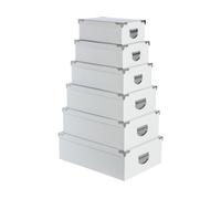 5five Lot de 6 boîtes de rangement, blanc uni, carton et métal, L 32 x l 21,5 x H 11,8 cm (Plus petite)