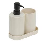 5five - lot distributeur de savon et gobelet strié beige
