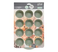 5five Moule à Muffins 12 Cavités en Silicone avec Poignée, 23x31cm | 100% Silicone Platine, Compatible Micro-Ondes, Lavable au Lave-Vaisselle, Four Traditionnel, 12 Portions