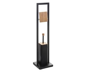 5five Natureo Ensemble brosse WC et porte-brosse, noir, métal et bambou, L 20 x l 20 x H 80 cm