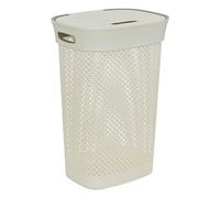 5five - Panier à Linge Purl 60L Beige Lin - Trous d'Aération - Couvercle - Poignées Ergonomiques Portage Facile - Corbeille de Rangement Plastique