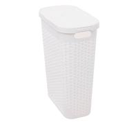 5five - Panier à Linge Slim Rattan 40L Gris Blanc - Trous d'Aération - Couvercle - Poignées Ergonomiques Portage Facile - Corbeille de Rangement Plastique