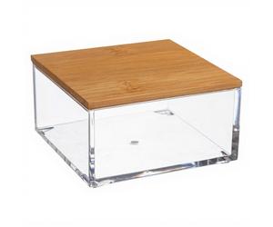 5five Petite boîte à clés en bambou transparente et en bois, polystyrène et bambou, L 9,65 x l 9,65 x H 5,1 cm