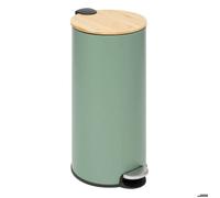 5Five Poubelle de cuisine Modern Color 30 L Vert – Couvercle bambou, seau amovible