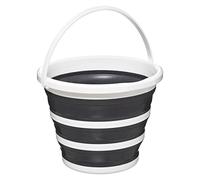 5five - Seau Pliable 10L - Compact et Pliable - Gain de Place - Usage Intérieur/Extérieur - Nettoyage, Ménage, Buanderie, Voiture,Pêche, Randonnée, Camping - Gris et Blanc - D. 32 x H. 25 cm