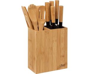5five Simply Smart Organisateur de cuisine avec accessoires 11 pcs, bloc à couteaux avec 5 couteaux, bambou, acier, 189690