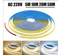 5M 10M 20M 50M/rouleau bande COB AC 220V 240Led/M IP20 3000K 4000K 6000K pilote construit dans la décoration intérieure ruban Flexible corde lumière LED