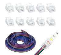 5m Câble d'extension Bande de LED 4 Broches, 22AWG 5V-24V avec 10 Connecteurs Rapides Ruban LED sans Soudure pour RGB 5050 10mm, Câble Alimentation Multicolore pour Éclairage Bande Flexible Intérieur