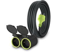 5m Rallonge 2 IP44 H05RR-F3G 1,5 mm² Double rallonge 2 Prises Prolongateur électrique pour l'extérieur à 2 Voies 5 mètres Noir/Vert