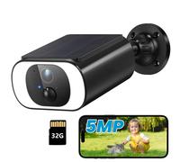 5MP FHD Caméra de surveillance extérieure Batterie avec panneau solaire 100% Caméra sans fil Surveillance extérieure Solaire Projecteur 2 voies Audio Sans abonnement avec 32G