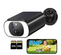 5MP FHD Caméra de surveillance extérieure Batterie avec panneau solaire 100% Caméra sans fil Surveillance extérieure Solaire Projecteur 2 voies Audio Sans abonnement avec 32G & 64G