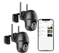 5MP sans fil sans fil caméra de surveillance extérieure 360 ° PTZ batterie 2K avec vision nocturne en couleur pour l'extérieur, lot de 2