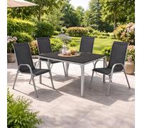 5pcs Alu Salon de jardin 150x90cm chaise empilable textile