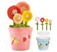 5PCS Ceramic Flower Pot Measuring Spoons Set with Base Cup, Cuillères à mesurer en forme de fleur avec pot, Cuillères et bol doseurs en céramique pour ingrédients secs et liquides (Rose)