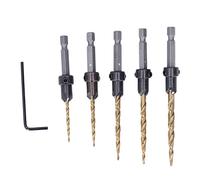 5Pcs Countersink Drill Bit Set | Enhanced Coated Hex Shank Tapered Bits | High Speed Steel for Wood/Plastic/PVC | 7 / 64in to 7 / 32in Size Range