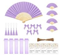5Pcs Éventail Pliant à Main en Papier et Bambou, 37,2 x 21,1 cm (Violet) | Éventail Chinois, Idéal Comme Cadeau Invité de Mariage, Souvenir de Fête, Anniversaire et Événement Spécial
