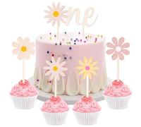 5pcs Gâteau Toppers Boho, ONE Décoration de Gâteau Groovy Rétro Hippie Boho Décorations de Gâteau Marguerite Décoration de Cupcake de Dessert pour Fournitures de Décoration de Fête de Gâteau