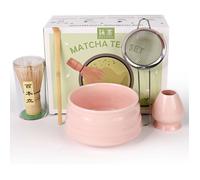 5pcs Matcha Kit, Service à thé Japonais, Fouet à Matcha, Bol à Matcha en Bambou, Cuillère, Support de Fouet à Matcha, Tamis Inox