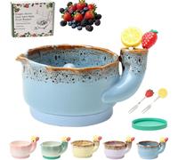 5pcs Multi-purpose Ceramic Berry Washing Bowl,360° Automatic Rotating Fruit and Vegetable Washing Bowl with Drain,Multi-function Colander,Quick Cleaning Kitchen Tool for Home,Kitchen，Blue