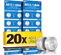 5Plus Lot de 20 piles bouton alcalines LR44 AG13 1,5 V 357, SR44, A76, L1154F compatibles - Batterie haute capacité pour montres, porte-clés, glucomètres et plus encore