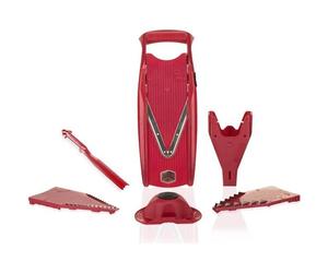 5R56110 Börner Mandoline V5 Powerline Plus Set - Coupe - légume & fruit professionnel en tranche fine + poussoir de sécurité - Roug