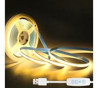 5V 2M Kit Lumière Chaude Ruban LED COB USB Avec Interrupteur Variateur, Bande LED Dimmable 3 Types De Luminosité 3000K 4000K 6500K, Autocollante Sans Points Pour Panneau Acoustique Et Étagère