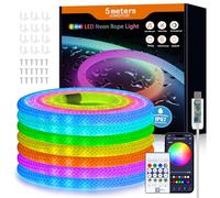 5V WS2812B RGB Bande LED, IP67 étanche 360 degrés Tube de maille circulaire néon, Flexible Dream Color Neon Ruban LED Avec USB 5V Bluetooth musique Contrôleur pour la fête à la Maison,3M