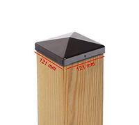 5x Chapeau de Poteau Pyramide 121x121 mm - Capuchon pour Poteaux en Bois 120x120 mm - Acier Laqué Noir - Protection Robuste pour Clôture et Jardin - Avec 2 Trous de Fixation