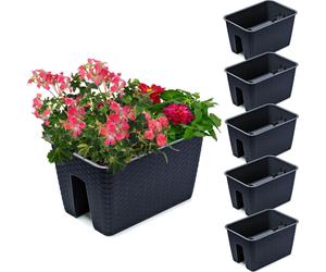 5x Jardinière 27,2 cm x 39,6 cm Rotin anthracite 13 L balustrade garde-corps