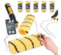 5x Rouleau Peinture 18 cm Recharge Laque Façade Mur 2x Support Outils Peintre Travaux Rénovation Haute Absorption Finition Lisse Application Facile